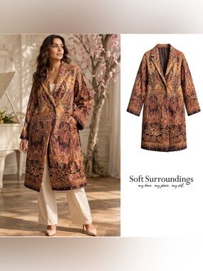 NEW Soft Surroundings Paisley coat in Rust, Plum & Olive